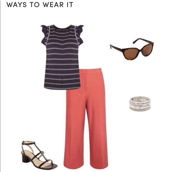 Striped Eyelet Flutter Sleeve Shell - Picture 8 of 9